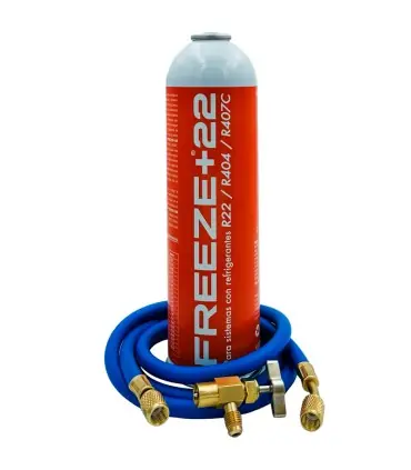 Gas refrigerante ecológico FREEZE+22 R22 R404 R407C + manguera carga 1/4"x1/4" + válvula Stock Limitado