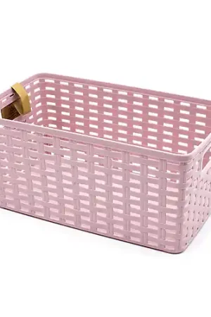 Popular Cesta De Almacenamiento Organizador Rattan Mimbre 5 Litros Rosa Claro